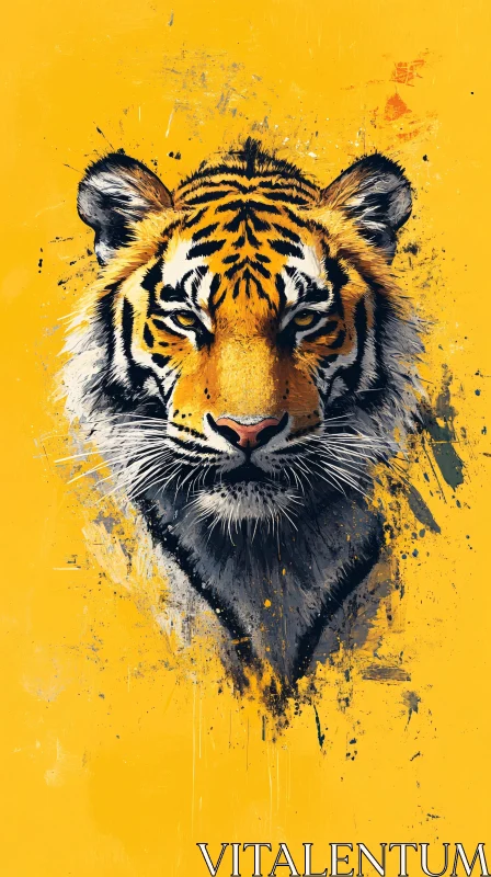 Tiger Art with Yellow Background AI Image