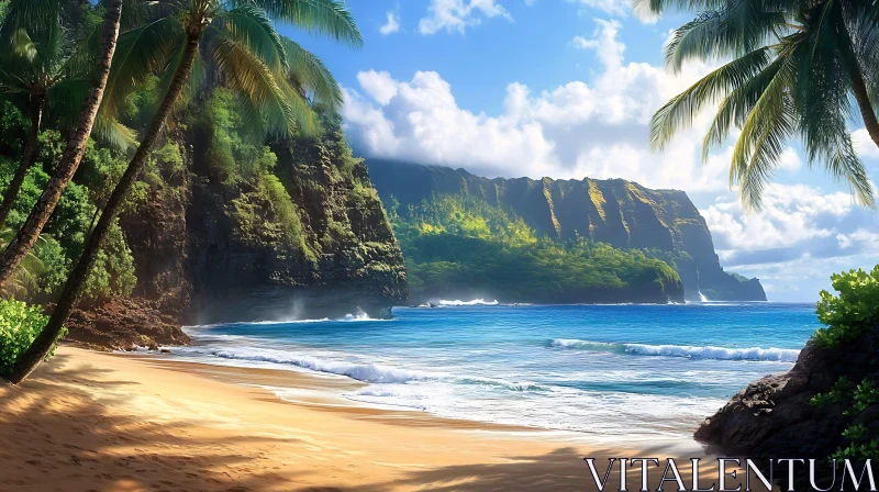 Secluded Island Beach and Cliffs AI Image