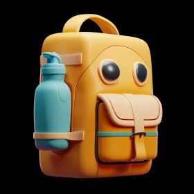 Whimsical Yellow Backpack with Blue Bottle