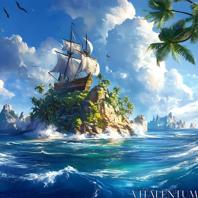 Serene Maritime Adventure with a Sailing Ship AI Image