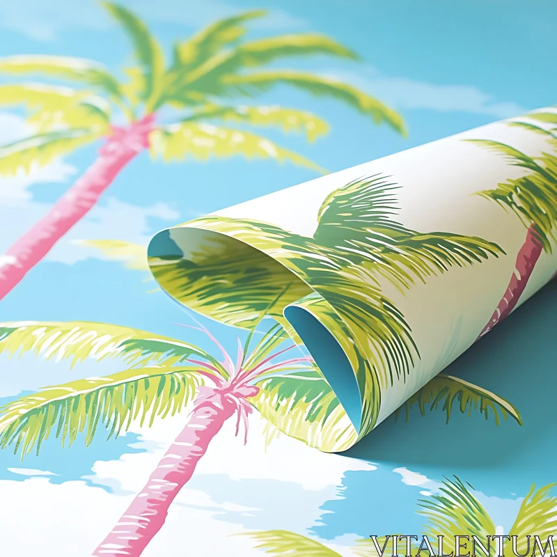 Vivid Tropical Poster with Palm Trees and Blue Sky AI Image