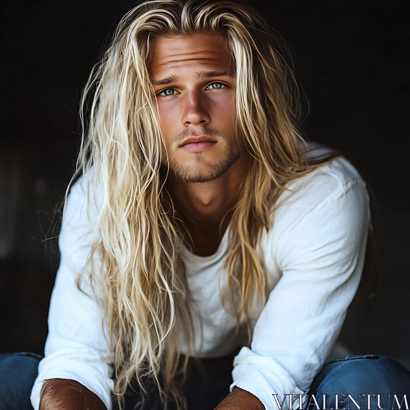 Young Man with Blonde Hair Portrait AI Image