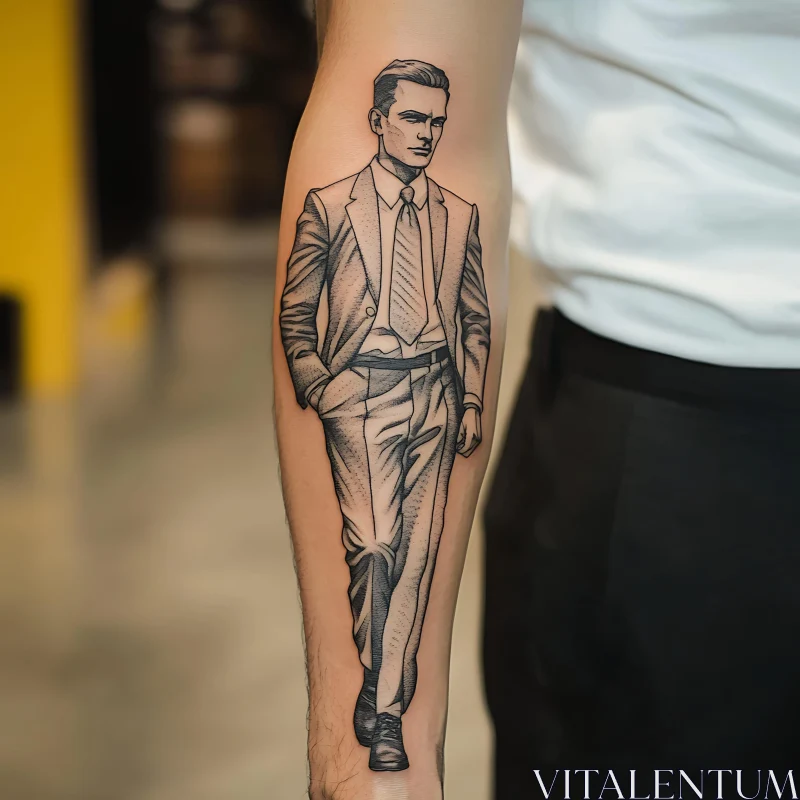 Elegant and Stylish Tattoo of a Man in a Suit AI Image