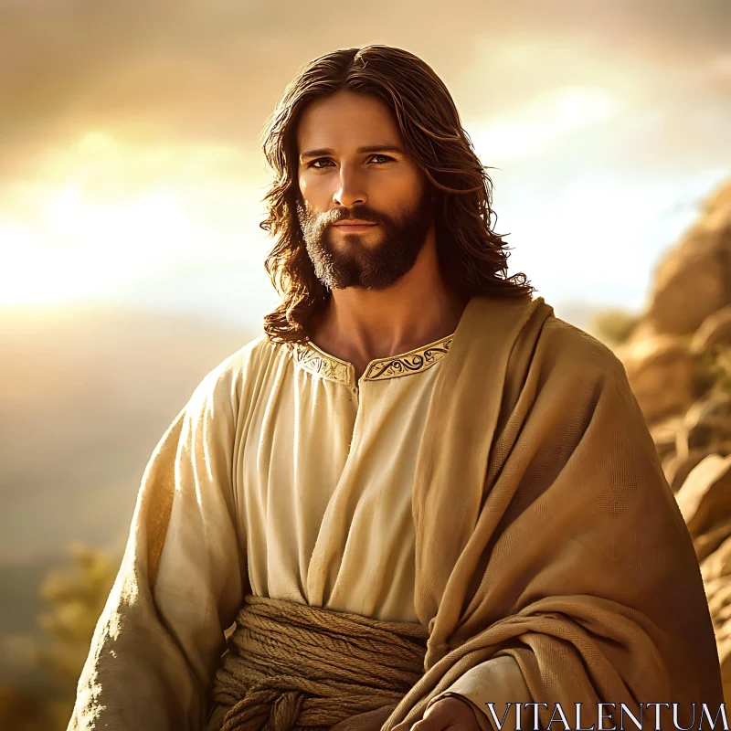 Peaceful Image of Jesus with Golden Hue AI Image