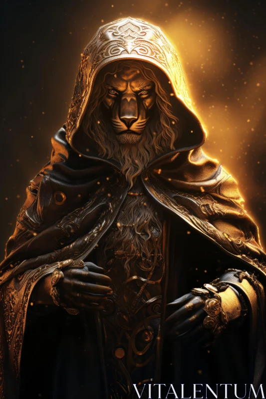 AI ART Mystical Cloaked Lion with Golden Glow