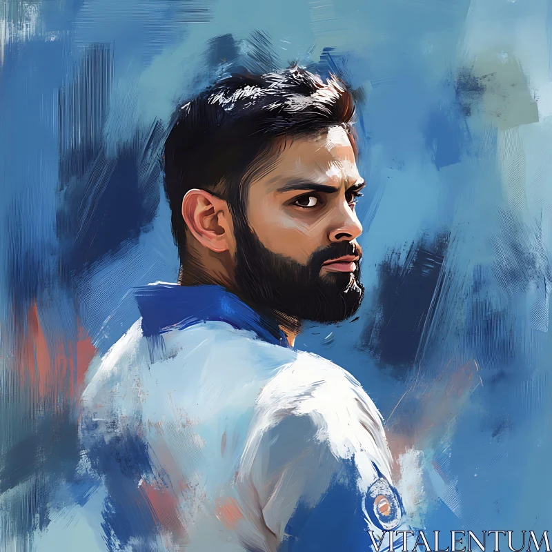 Digital Painting of a Focused Cricketer AI Image