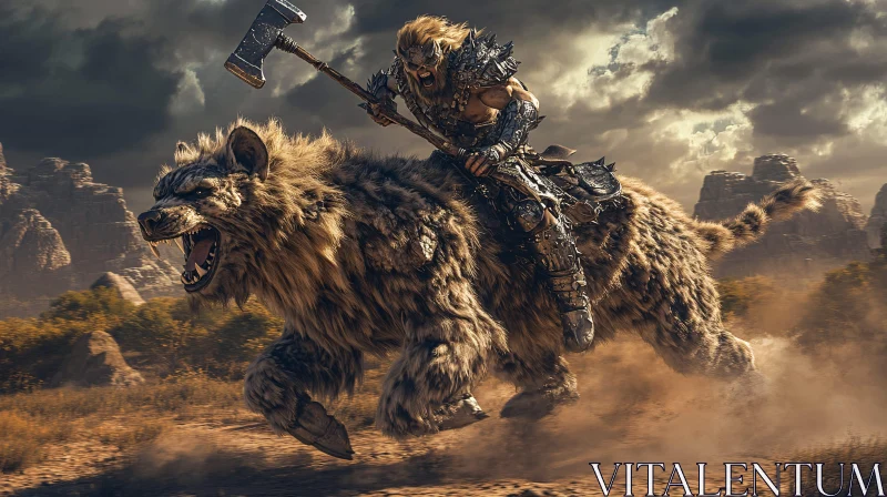 AI ART Epic Rider and Beast in Battle