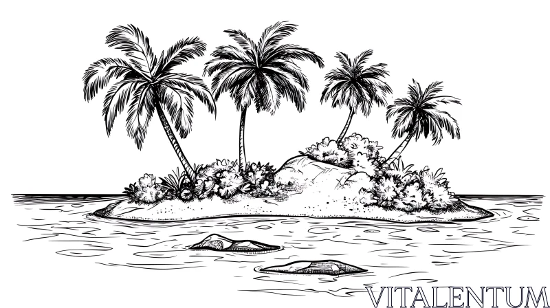 Palm Tree Island Illustration AI Image