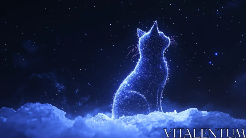 AI ART Glowing Cat in a Cosmic Night