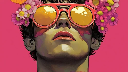 Trendy Pop Art with Flowers and Sunglasses