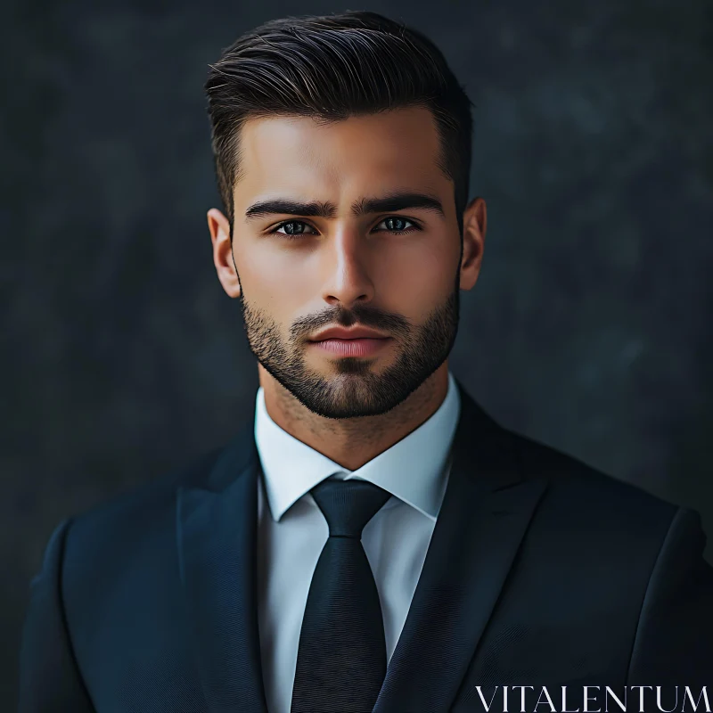 Elegant Man in a Black Suit and Tie AI Image