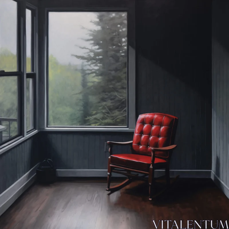 Calm Interior with Red Rocking Chair AI Image