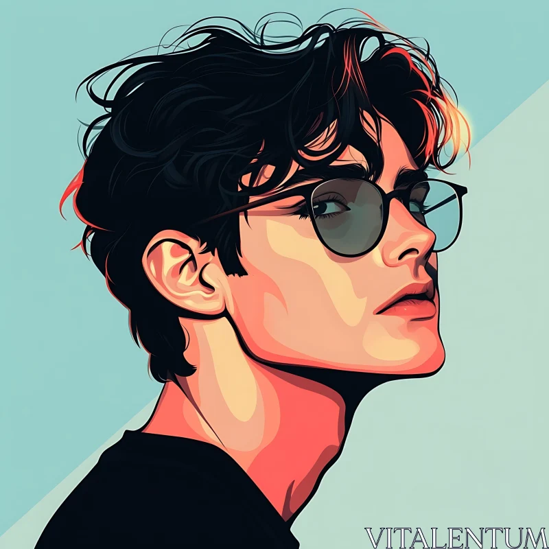 Digital Art: Stylish Individual with Sunglasses AI Image