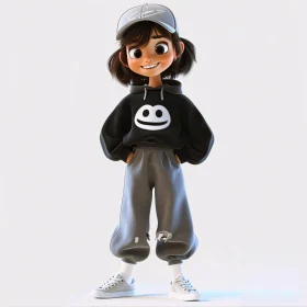 Animated Youthful Character with Hoodie