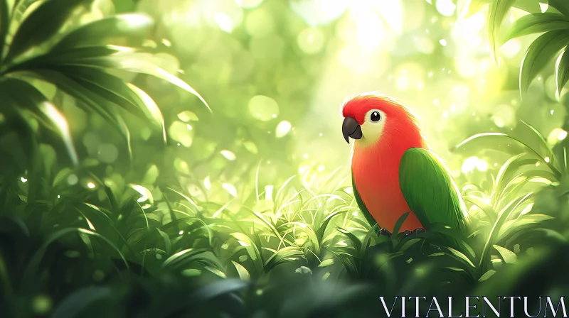 AI ART Colorful Parrot in Lush Green Foliage