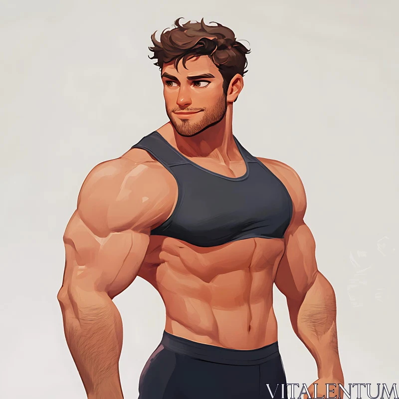 Muscular Man Portrait in Animation Style AI Image