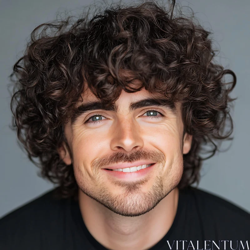 Friendly Man with Curly Hair and Beard AI Image