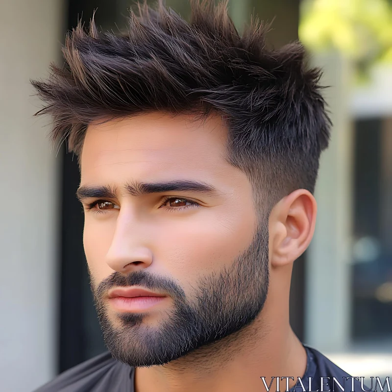 Close-Up Portrait of a Man with Modern Hairstyle AI Image