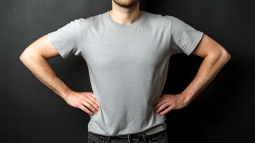 Casual Grey T-shirt Male Model