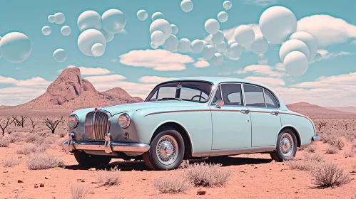 Dreamlike Vintage Car Amidst Balloons