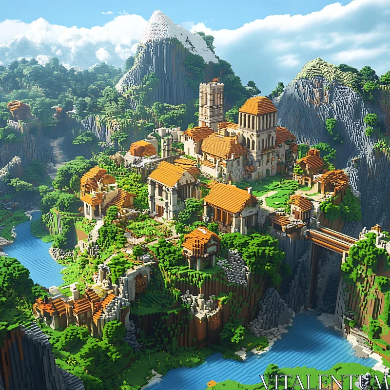 Enchanting Medieval Village Amidst Scenic Beauty AI Image