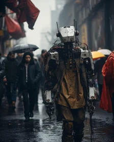 Weathered Robot in Bustling City