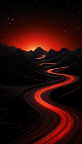 Curving Red Road in Mysterious Night Hills