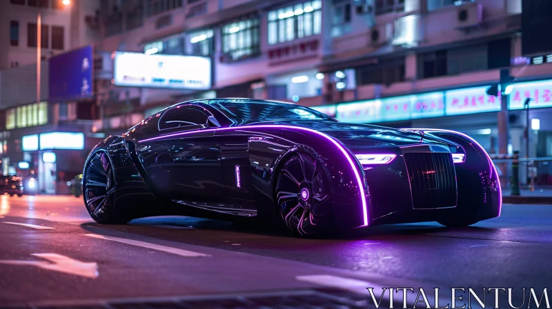 A Neon-Crimson Car in City Lights AI Image