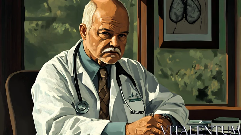 Elderly Male Doctor Portrait in Office Setting AI Image