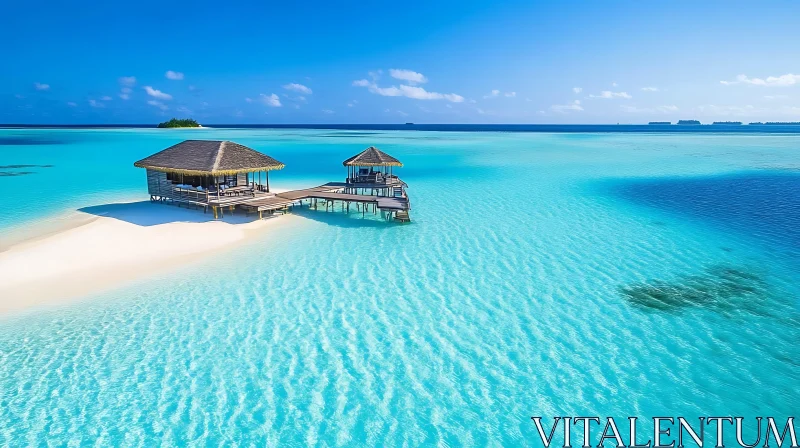 Serene Beach Huts on Clear Blue Waters AI Image