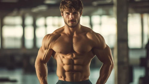 Confident Muscular Man in Fitness Center