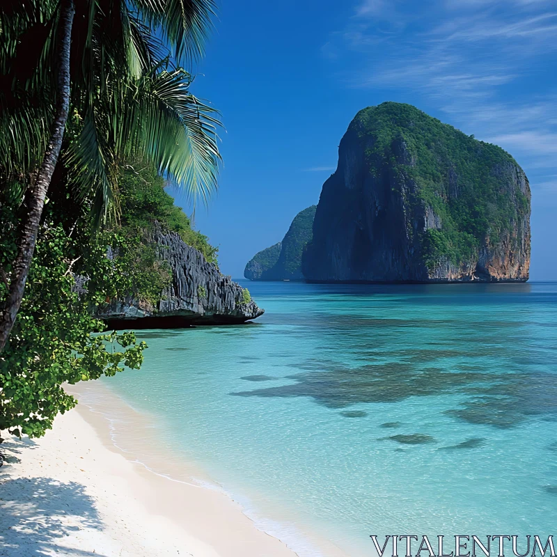 Tropical Island Paradise with Clear Waters and Greenery AI Image