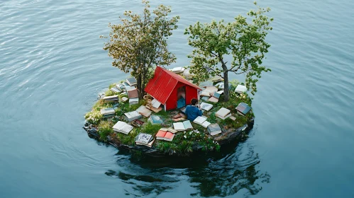 Peaceful Island Retreat with Red Tent