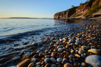 Sunset on Pebble-Strewn Coastline
