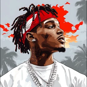 Illustration of Person with Red Bandana and Dreadlocks