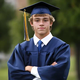 Graduate Outdoors in Navy Blue Attire