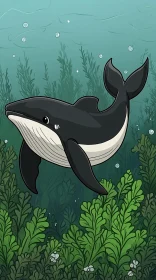 Whimsical Whale and Seaweed Illustration