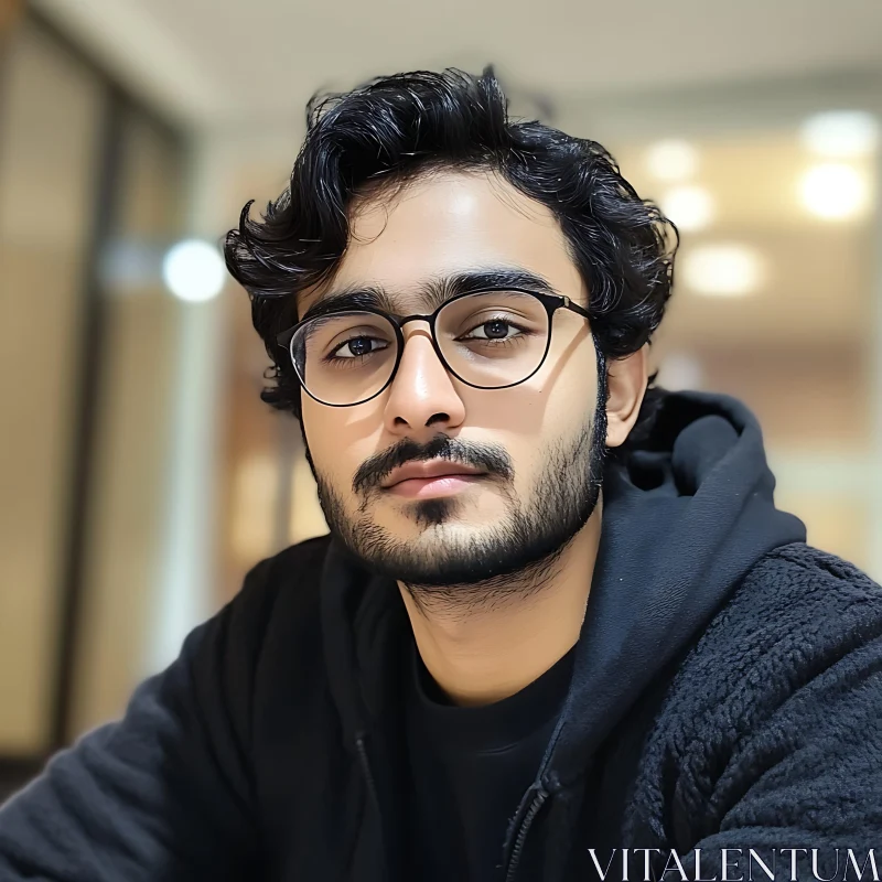 Man Wearing Glasses and Hoodie Portrait AI Image