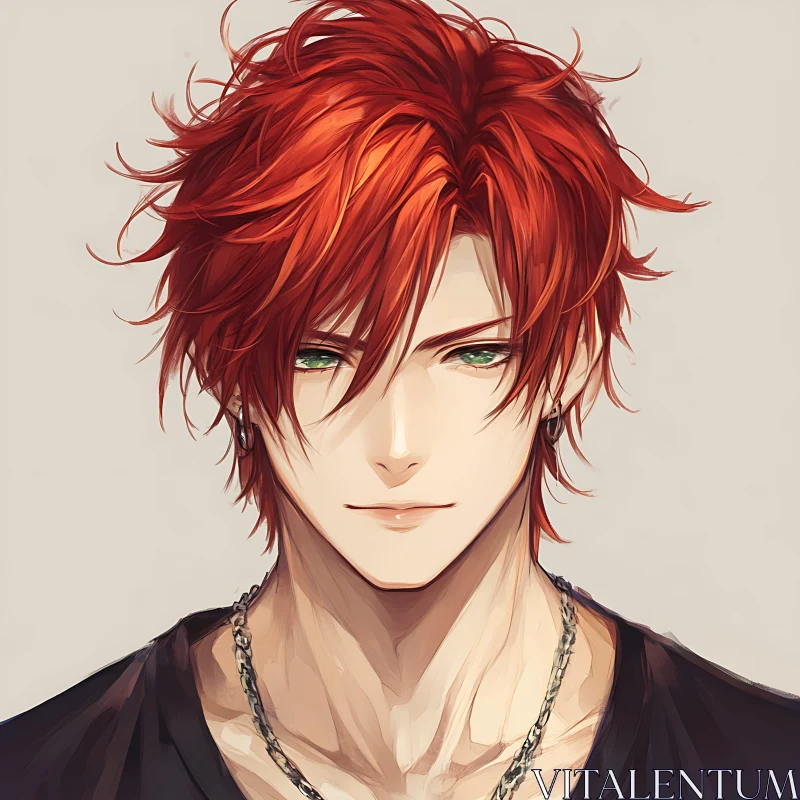 Red-Haired Anime Character with Green Eyes AI Image