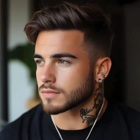 Stylish Man With Beard and Tattoos - Portrait Image