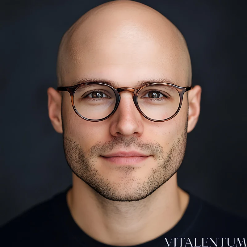 Portrait of Bald Man Wearing Glasses