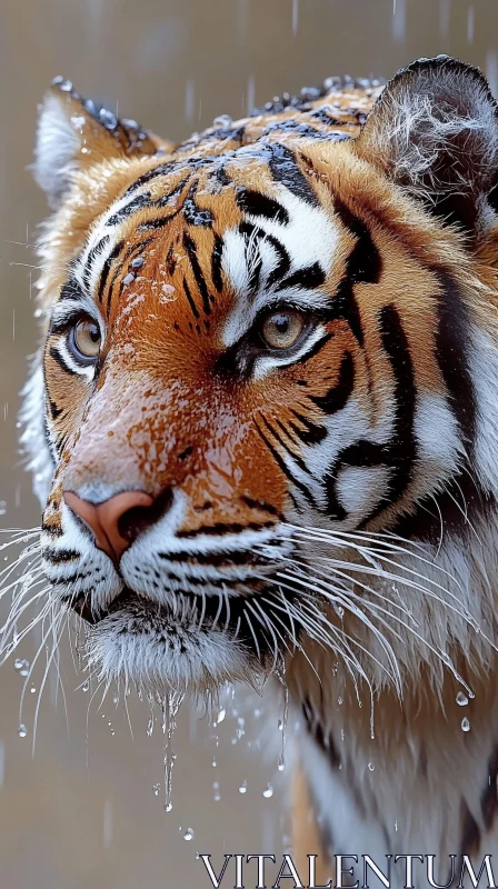 Tiger in Rain Close-up