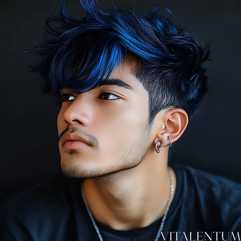 Stylish Blue-Haired Man Portrait