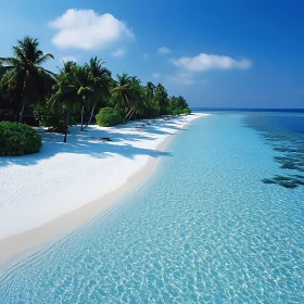 Serene Tropical Beach with Palm Trees and Clear Waters