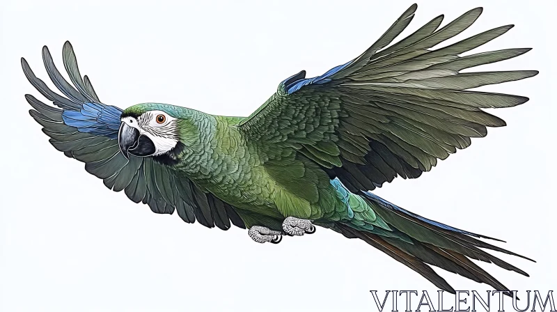 AI ART Majestic Green Parrot Soaring