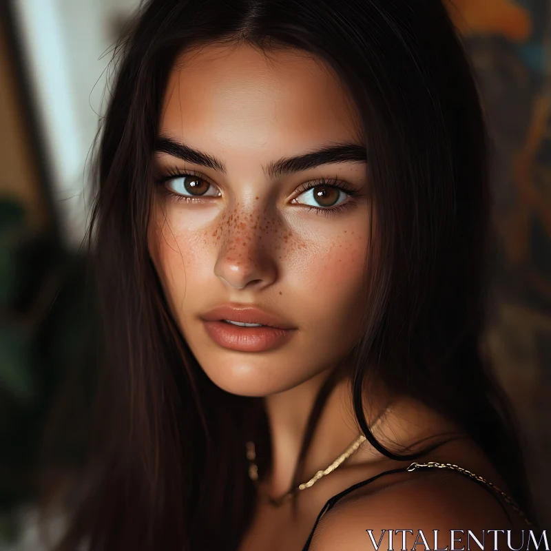 Freckled Beauty with Deep Brown Eyes