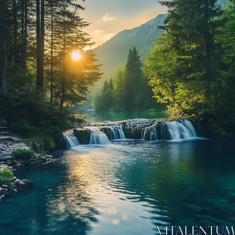 Peaceful Waterfall Amidst Lush Forest
