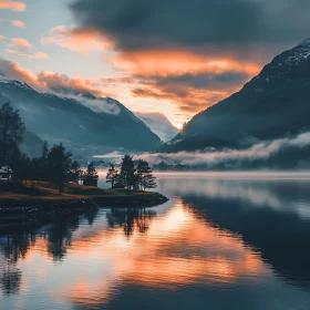 Calm Lake Amidst Mountain Setting