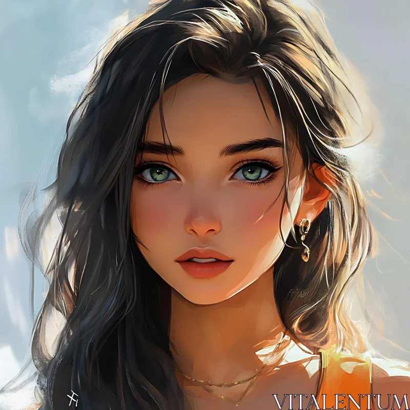 Anime Girl Digital Art with Flowing Hair and Green Eyes Anime Girl Digital Art with Flowing Hair and Green Eyes
