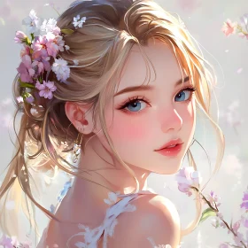 Ethereal Floral Portrait of a Blonde Woman